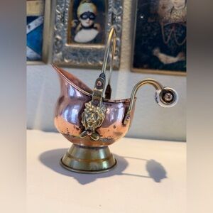 Mid 20th Century Copper Brass Coal Scuttle Ash Bin With Delft Handle‎